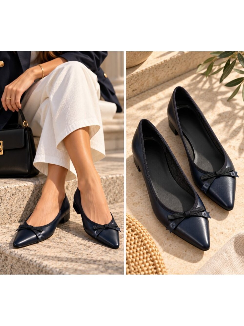 Franco Sarto Navy Blue Pointed Toe Bow Ballet Flats Shoes Size 7.5M NWT